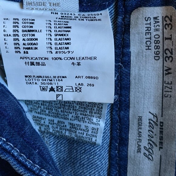 Diesel Flairlegg Blue Jeans 32 Flare Stretch Denim - Picture 4 of 6